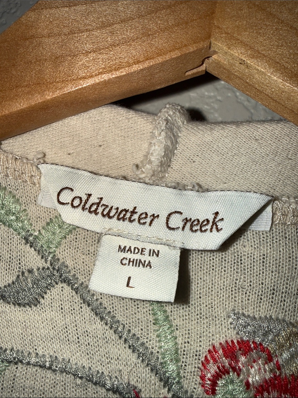 Coldwater Creek Cream Embroidered Floral Open-Front Cardigan - Picture 2 of 7